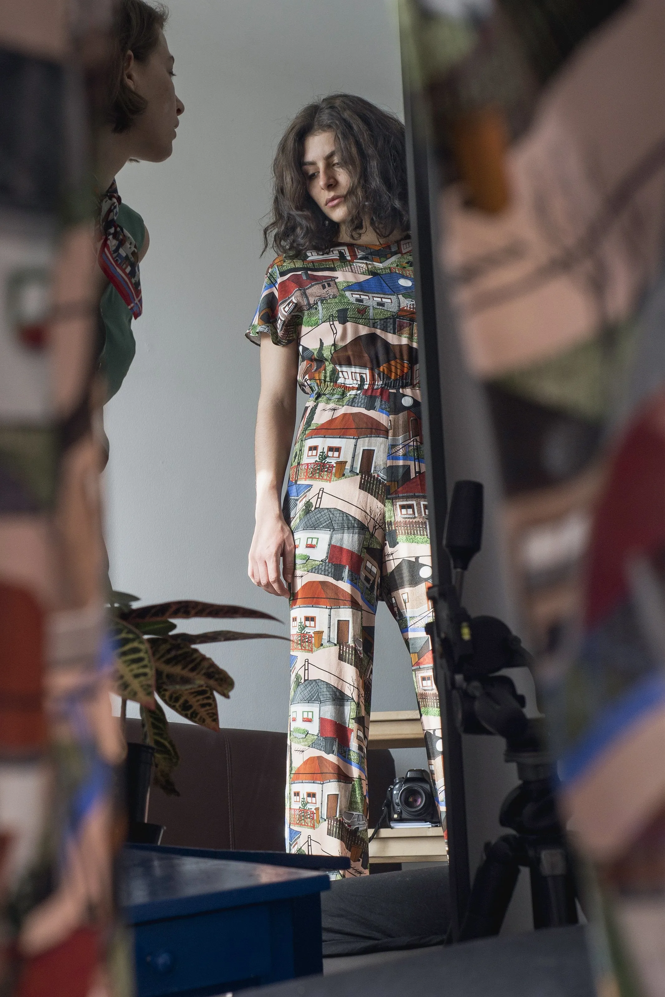 Dabas Big Houses Print Short Sleeve Jumpsuit
