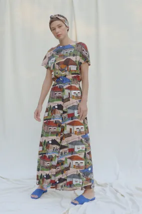 Dabas Big Houses Print Short Sleeve Jumpsuit