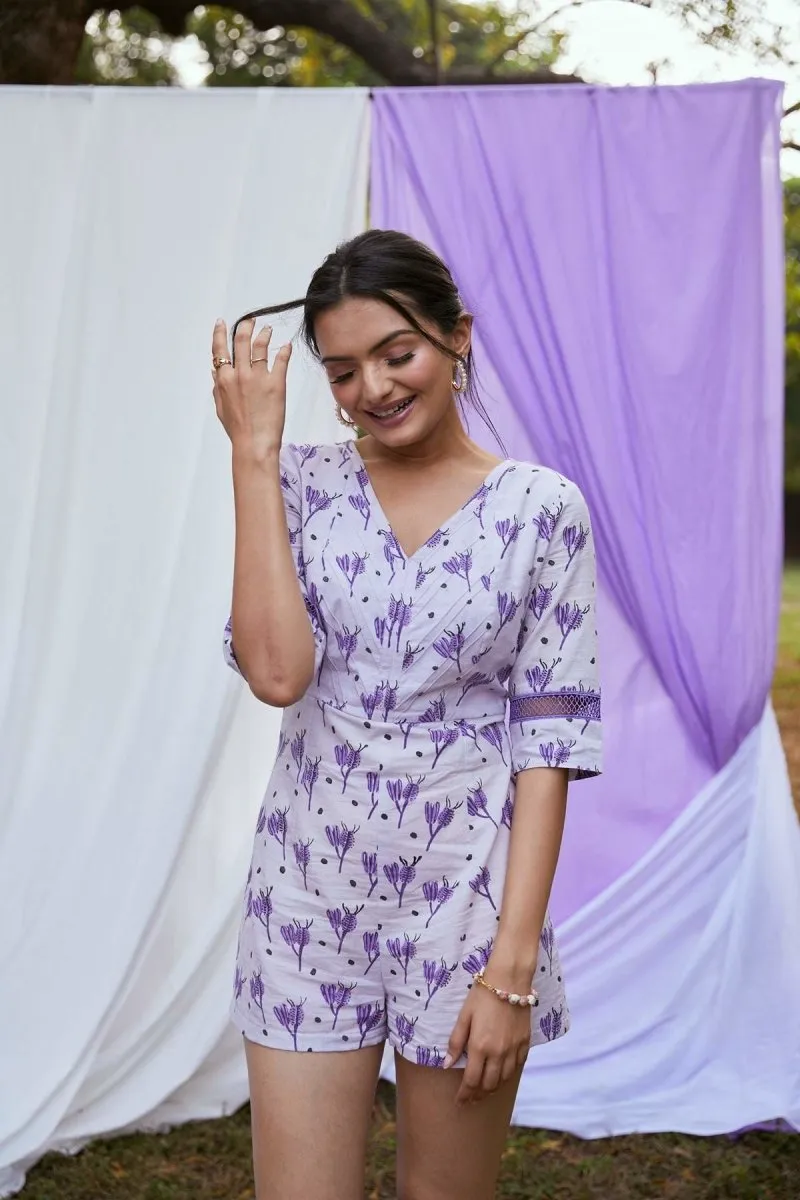 Dispersed Capsule Playsuit | Cotton Playsuit | Cold purple