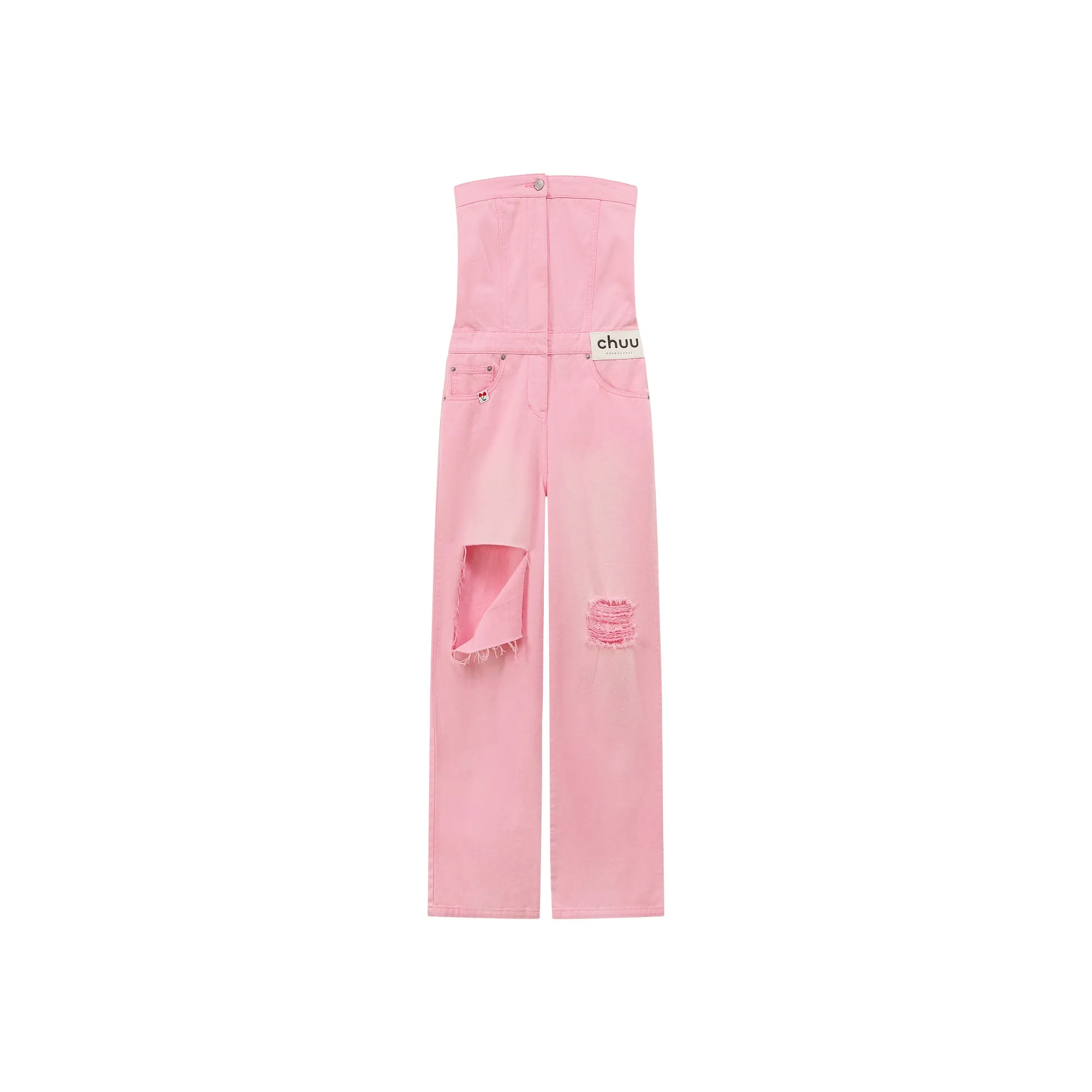 Distressed Summer Strapless Jumpsuit