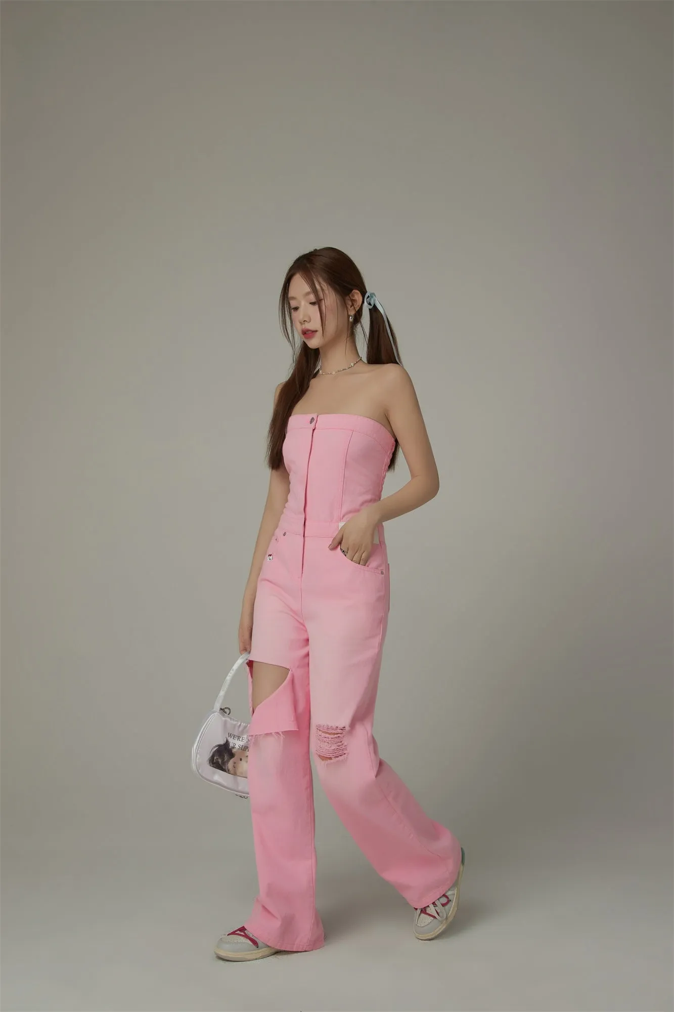 Distressed Summer Strapless Jumpsuit