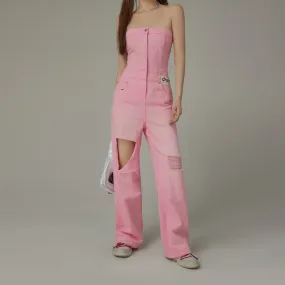 Distressed Summer Strapless Jumpsuit