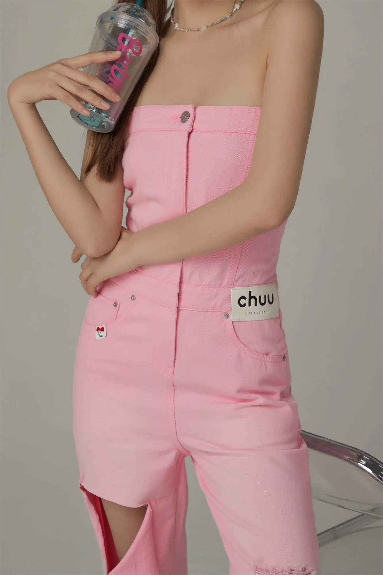 Distressed Summer Strapless Jumpsuit