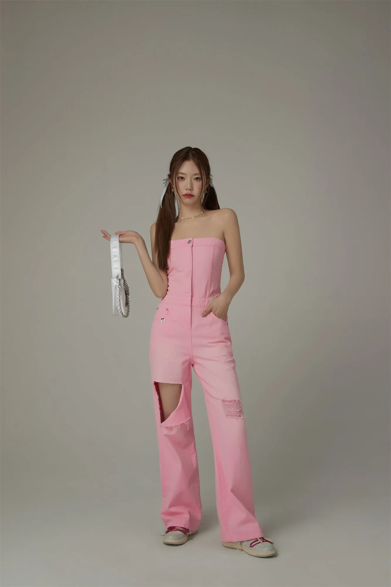 Distressed Summer Strapless Jumpsuit