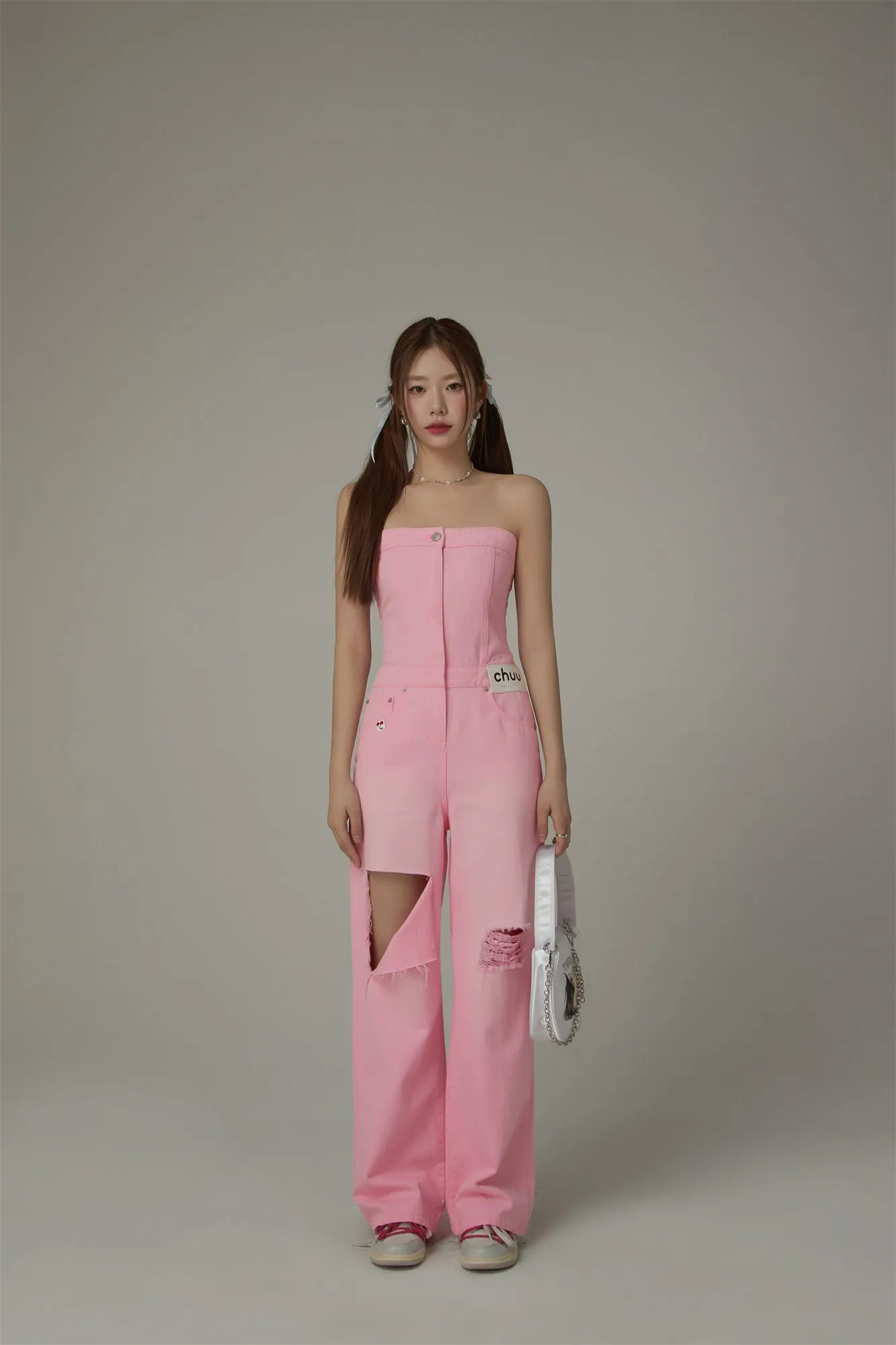 Distressed Summer Strapless Jumpsuit