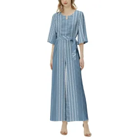 Dolman Sleeve Belted Wide Leg Jumpsuit