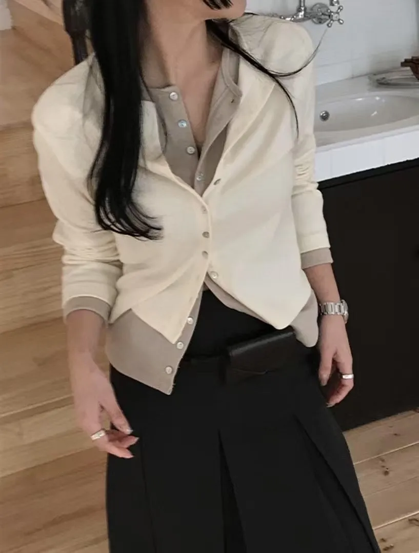 Double layer contrast cardigan - 4 colours (Pre-order)