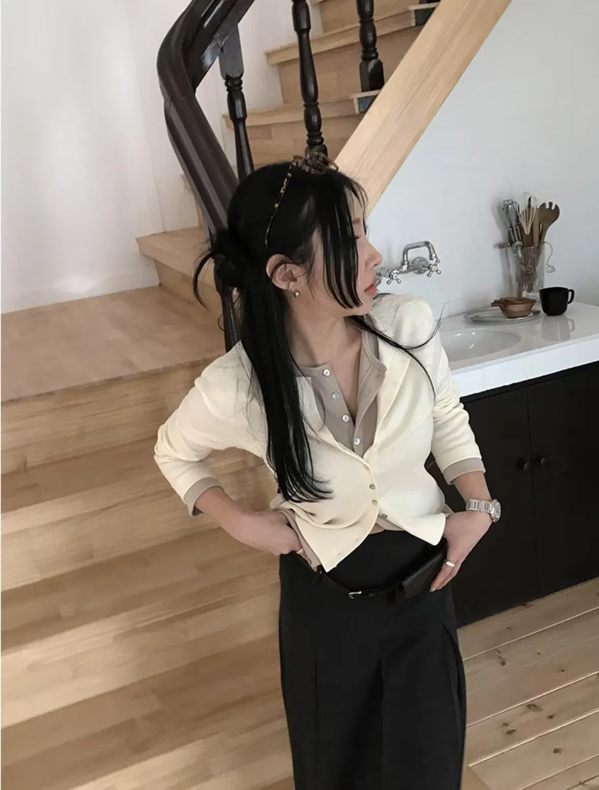 Double layer contrast cardigan - 4 colours (Pre-order)