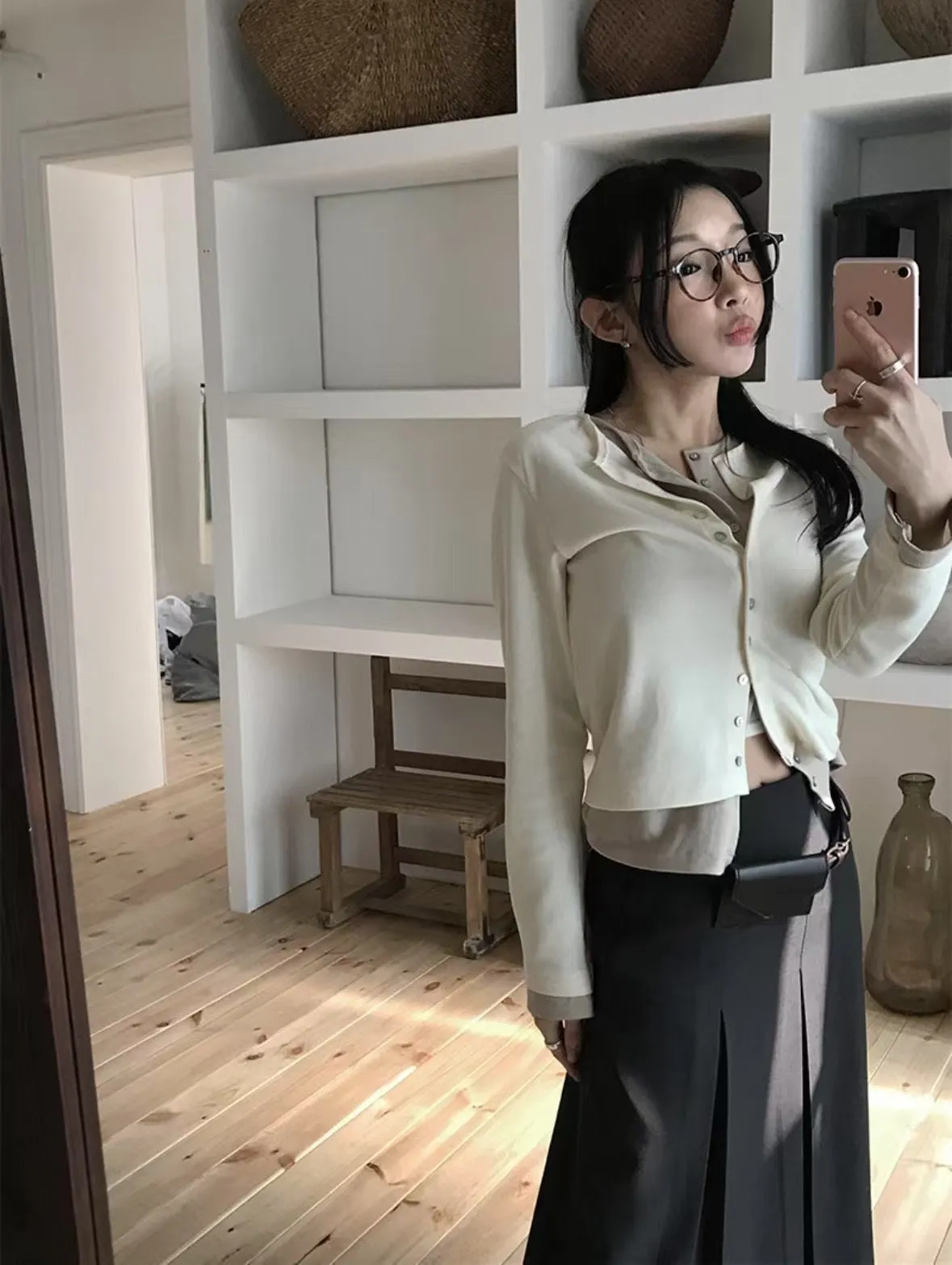 Double layer contrast cardigan - 4 colours (Pre-order)