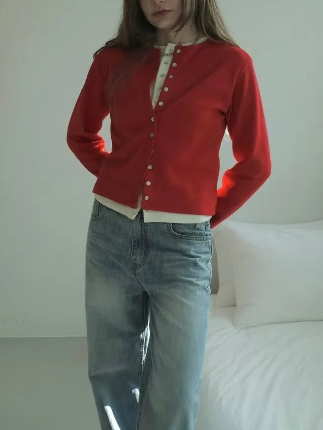 Double layer contrast cardigan - 4 colours (Pre-order)