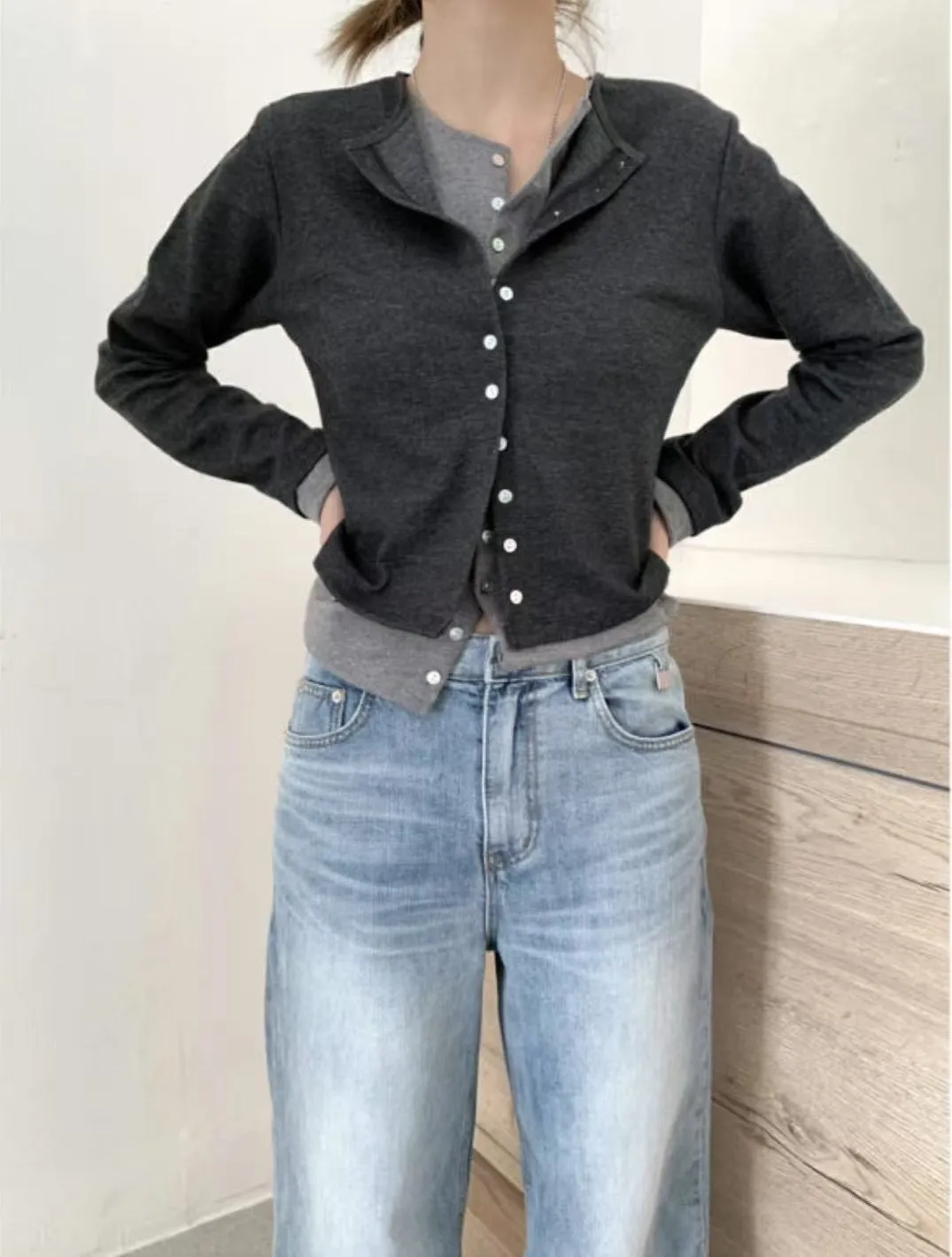 Double layer contrast cardigan - 4 colours (Pre-order)