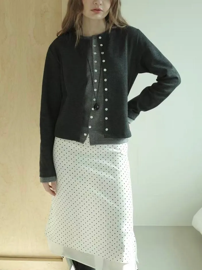 Double layer contrast cardigan - 4 colours (Pre-order)