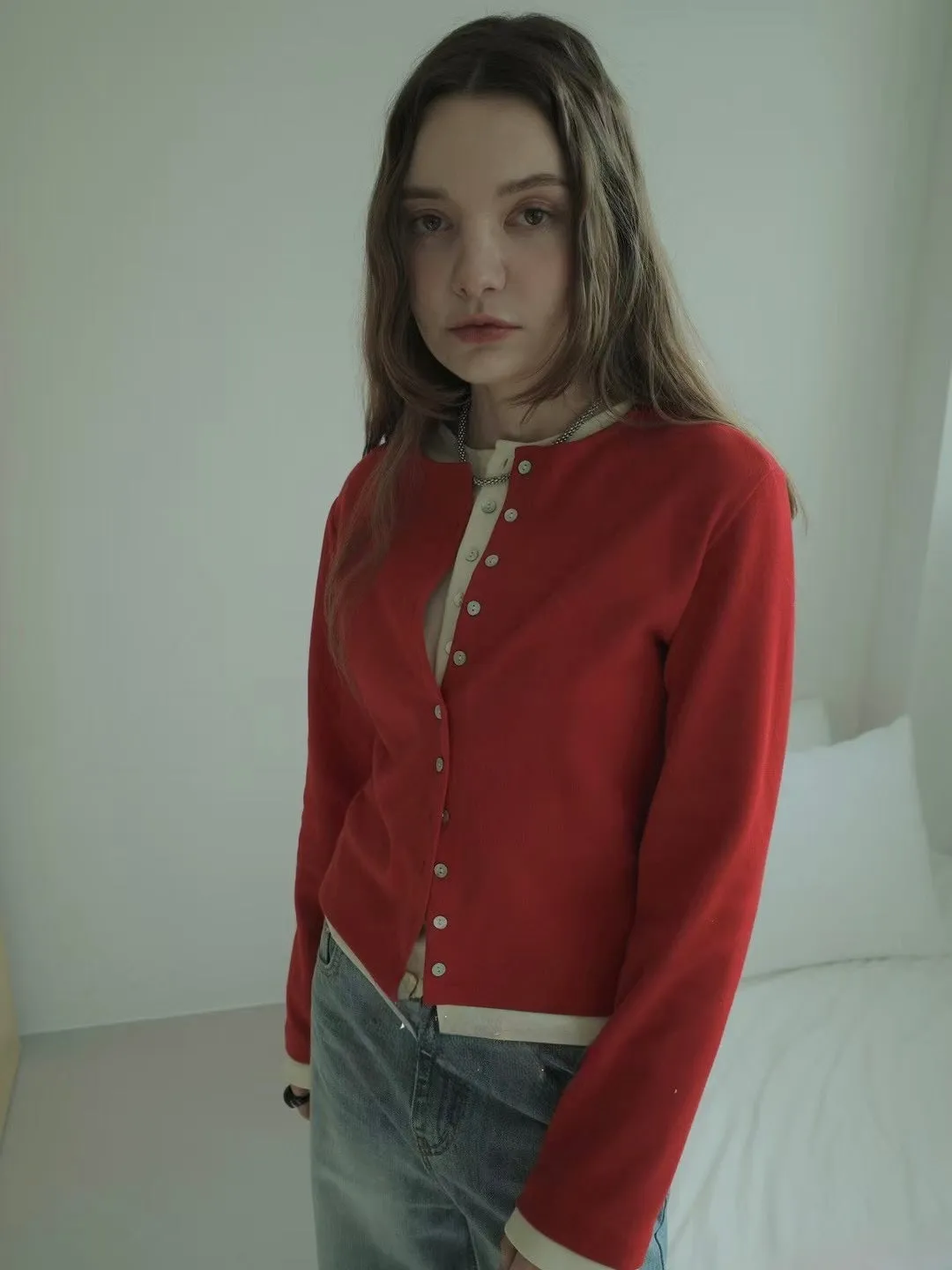 Double layer contrast cardigan - 4 colours (Pre-order)