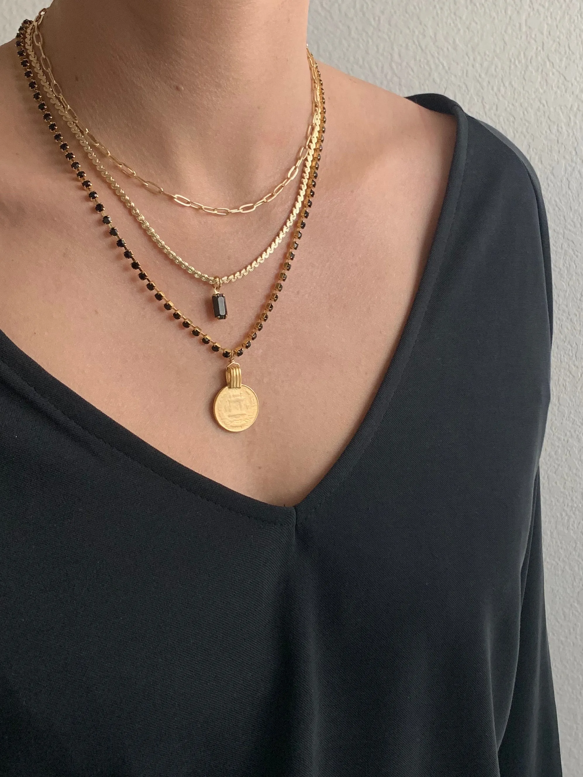 Double Layer Nouveau Necklace- Black