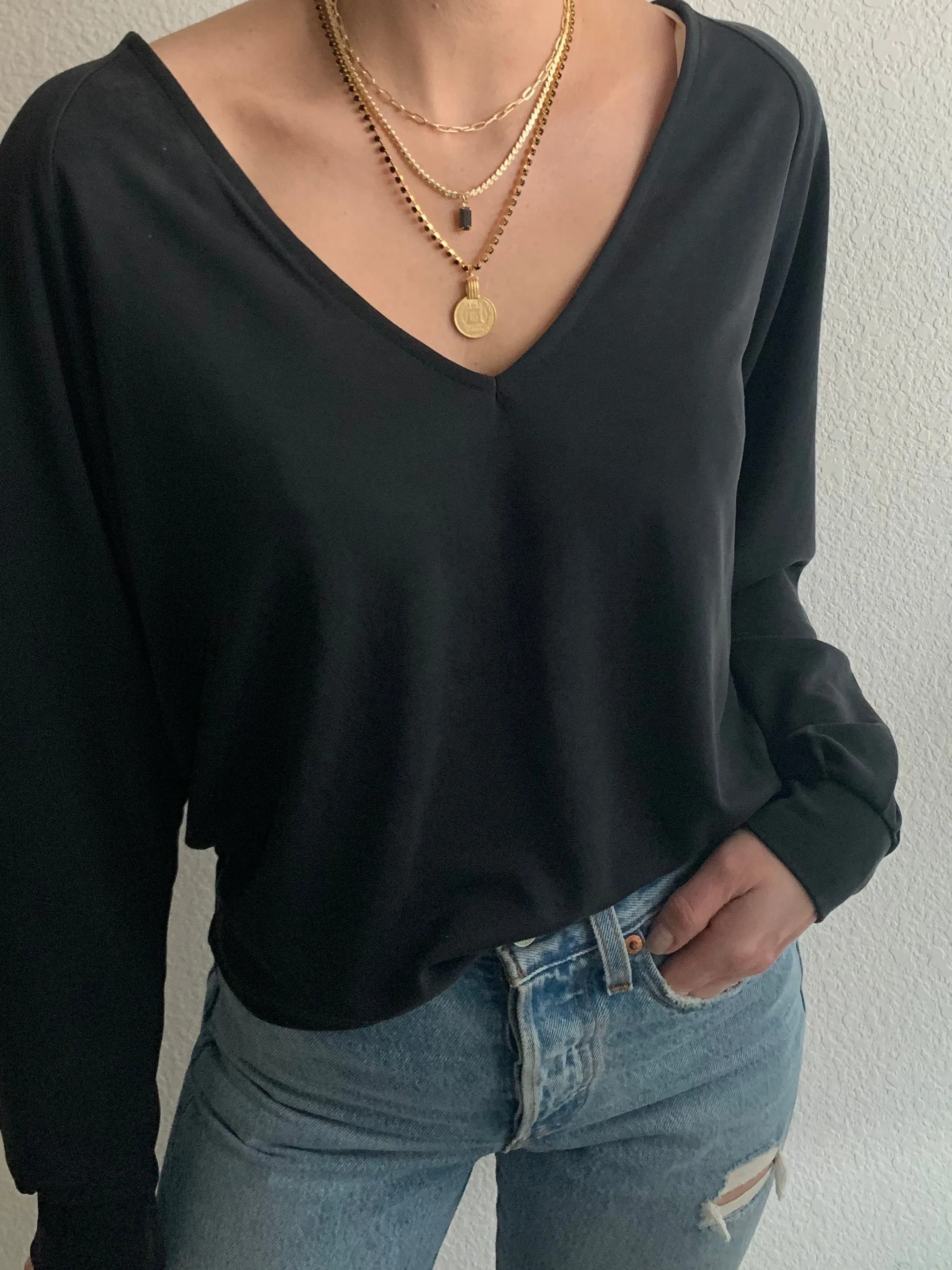 Double Layer Nouveau Necklace- Black