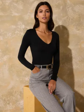 Double Layer V-Neck Long Sleeve Top