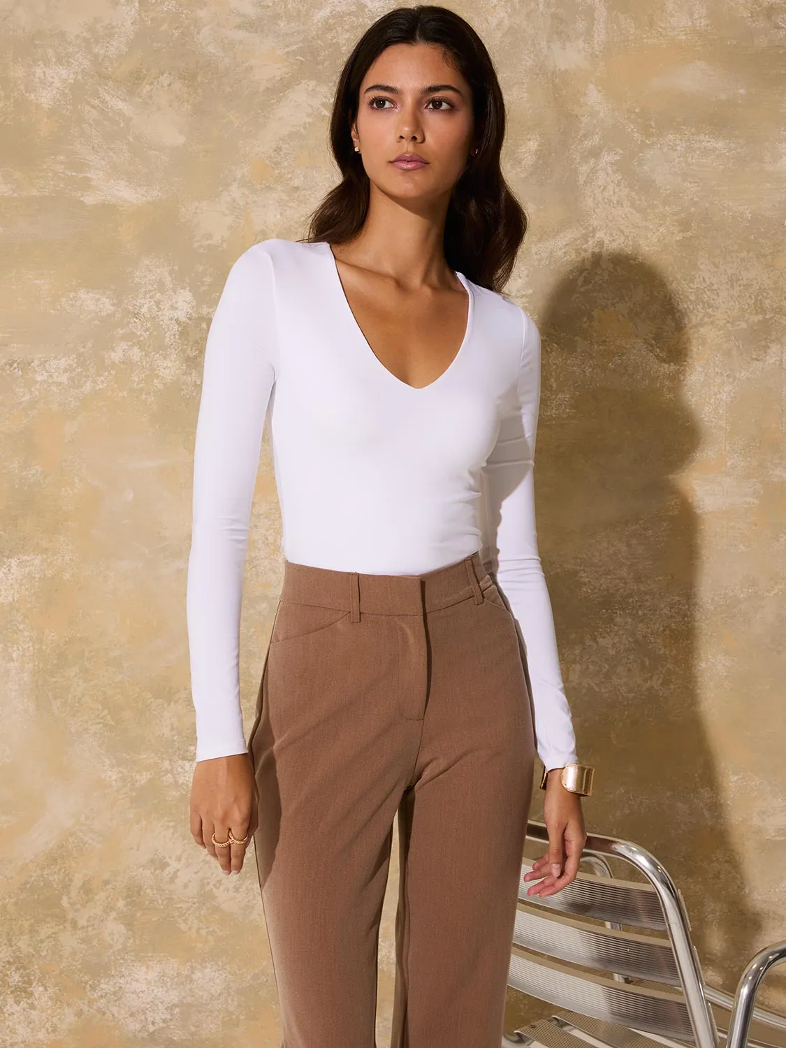 Double Layer V-Neck Long Sleeve Top