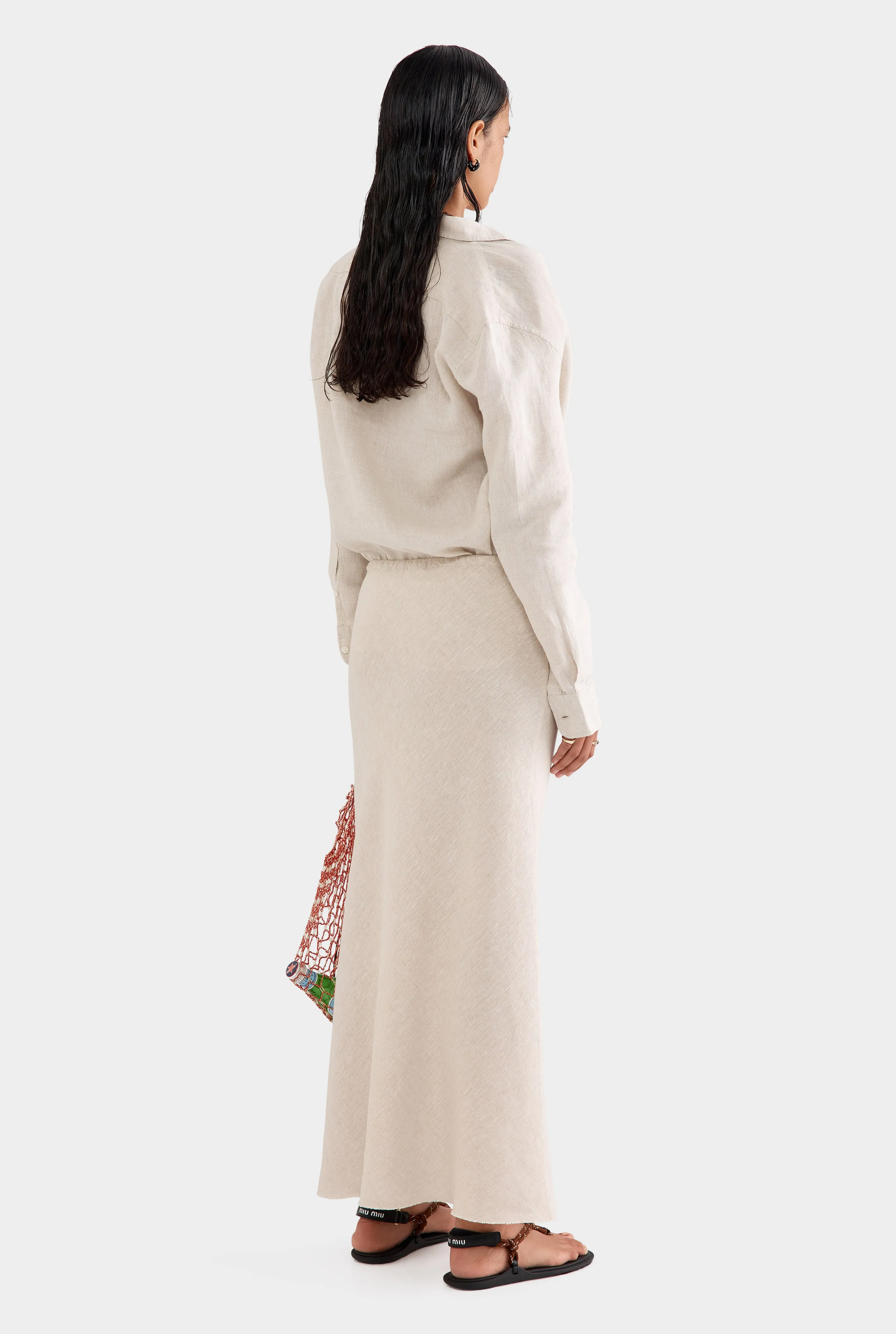 Drawstring Bias Skirt - Sand