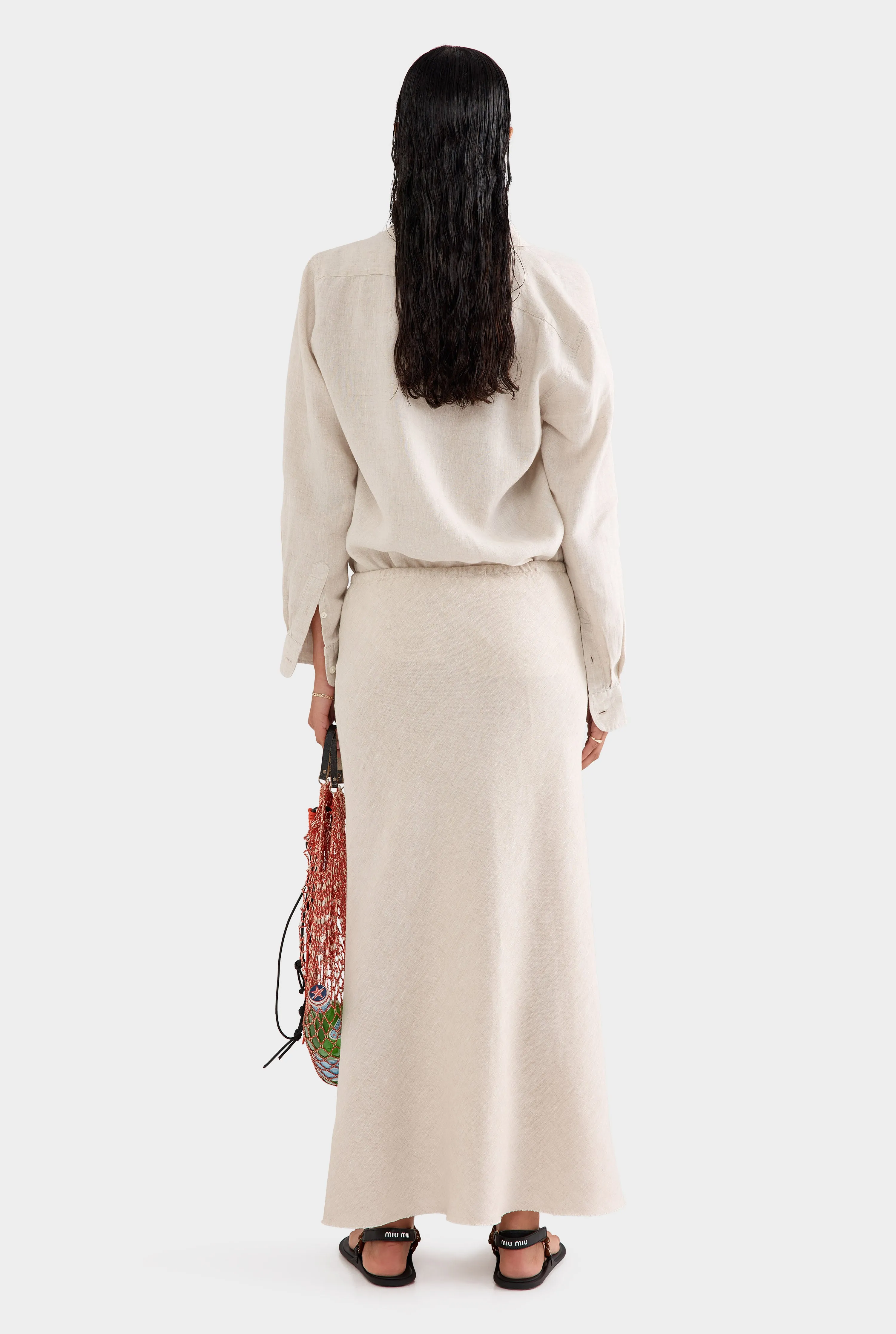 Drawstring Bias Skirt - Sand