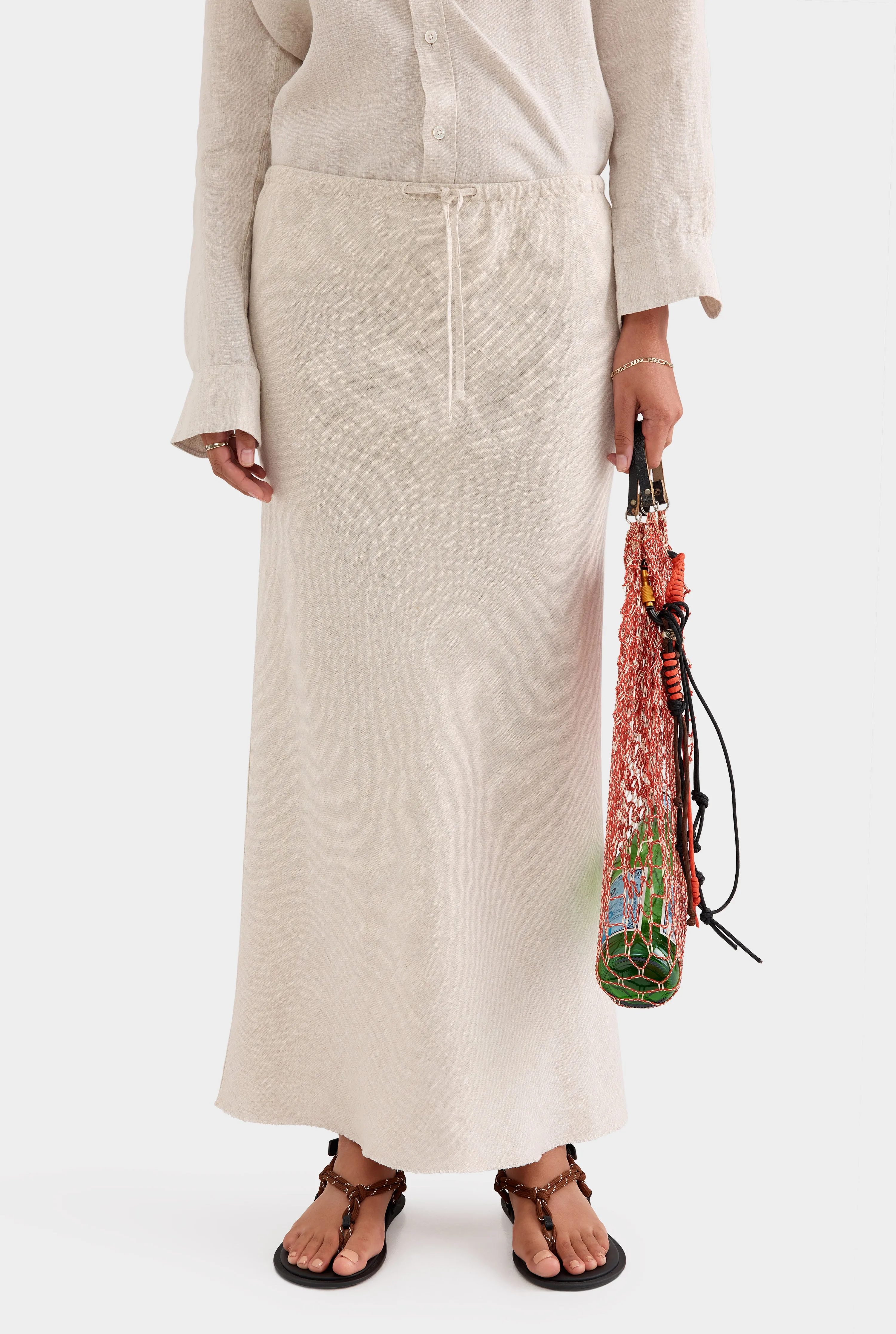 Drawstring Bias Skirt - Sand