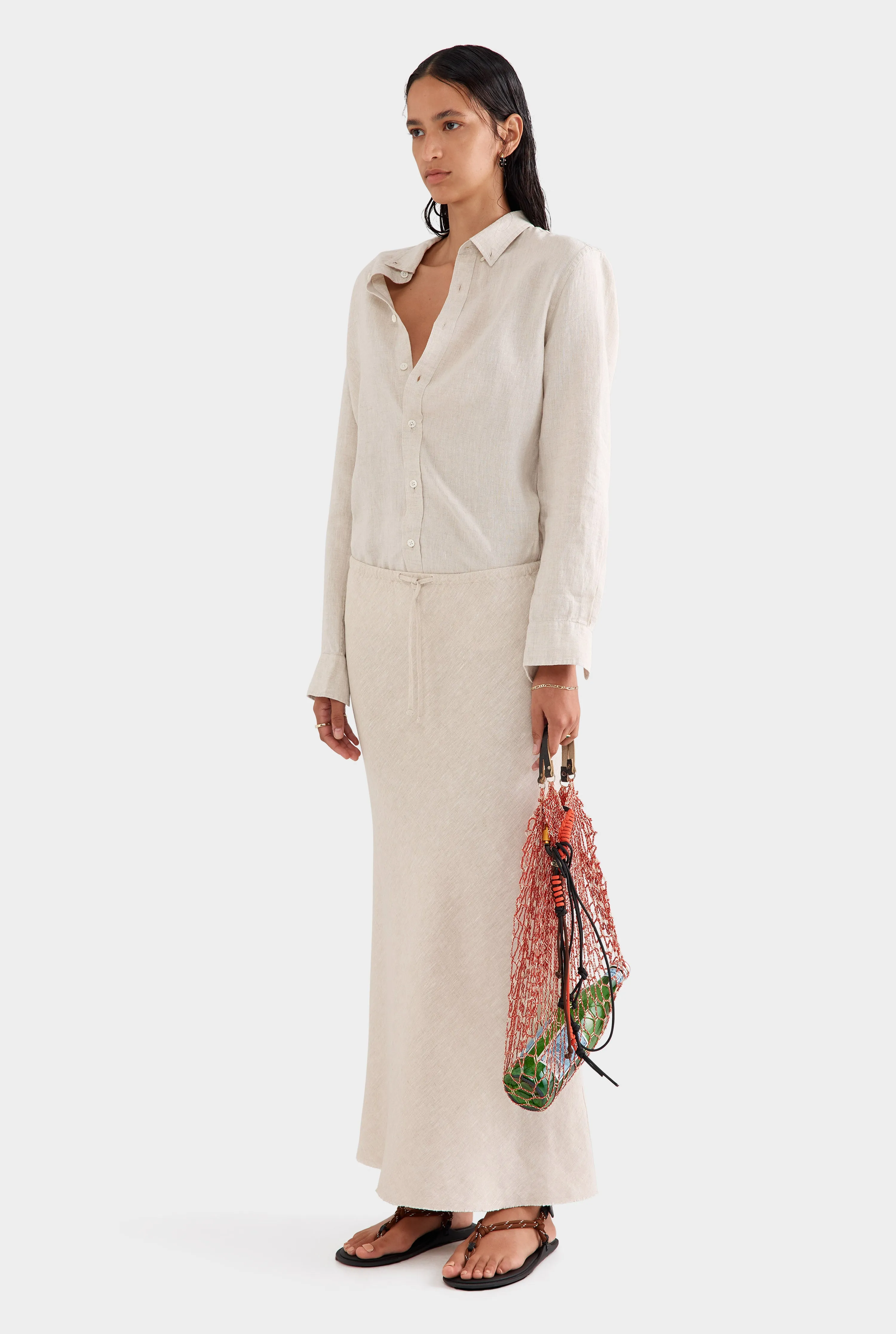 Drawstring Bias Skirt - Sand