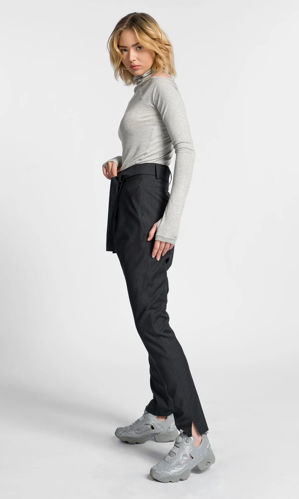 Drop Crotch Pants With Ribbon Belt