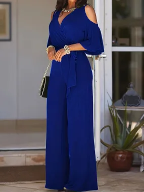 Elegant Cold Shoulder Vneck Jumpsuit