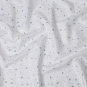 Ethereal Marble Floral Printed Linen Fabric, 150 cm Width - Ice Blue Accents on White-D18742