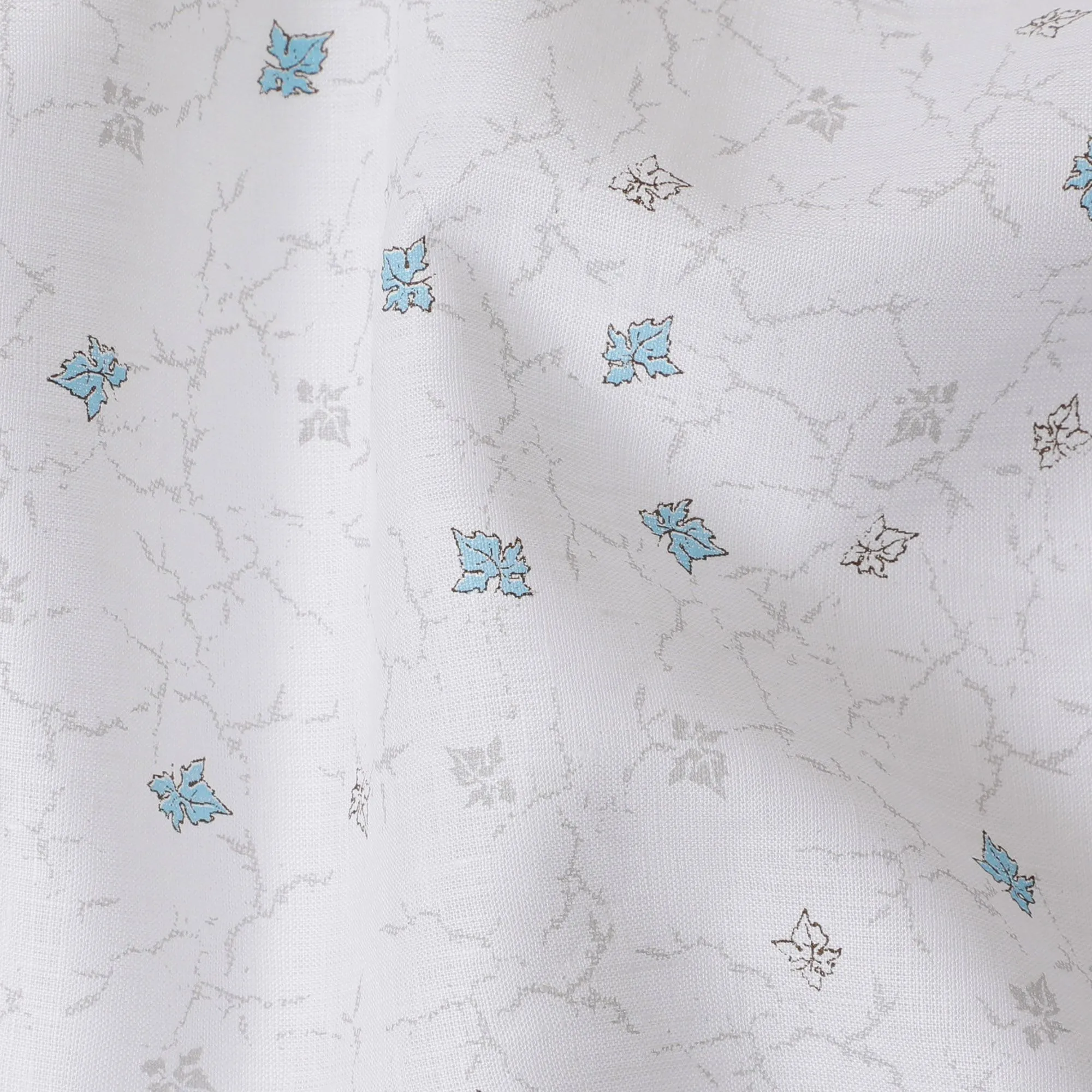 Ethereal Marble Floral Printed Linen Fabric, 150 cm Width - Ice Blue Accents on White-D18742