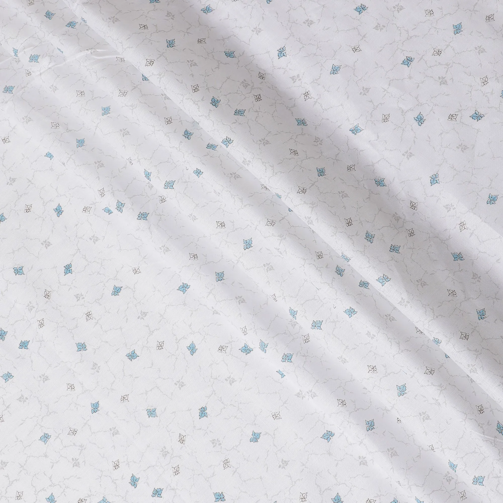 Ethereal Marble Floral Printed Linen Fabric, 150 cm Width - Ice Blue Accents on White-D18742