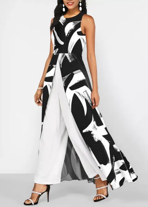 FLYTONN Casual Floral Crew Neck Jumpsuit