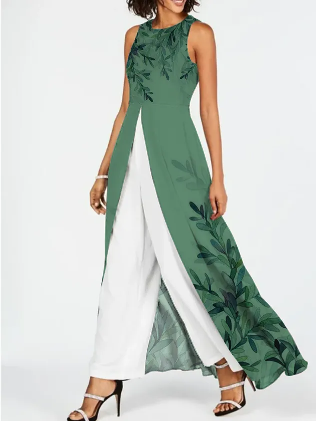 FLYTONN Casual Floral Crew Neck Jumpsuit