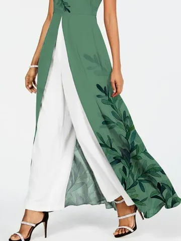 FLYTONN Casual Floral Crew Neck Jumpsuit