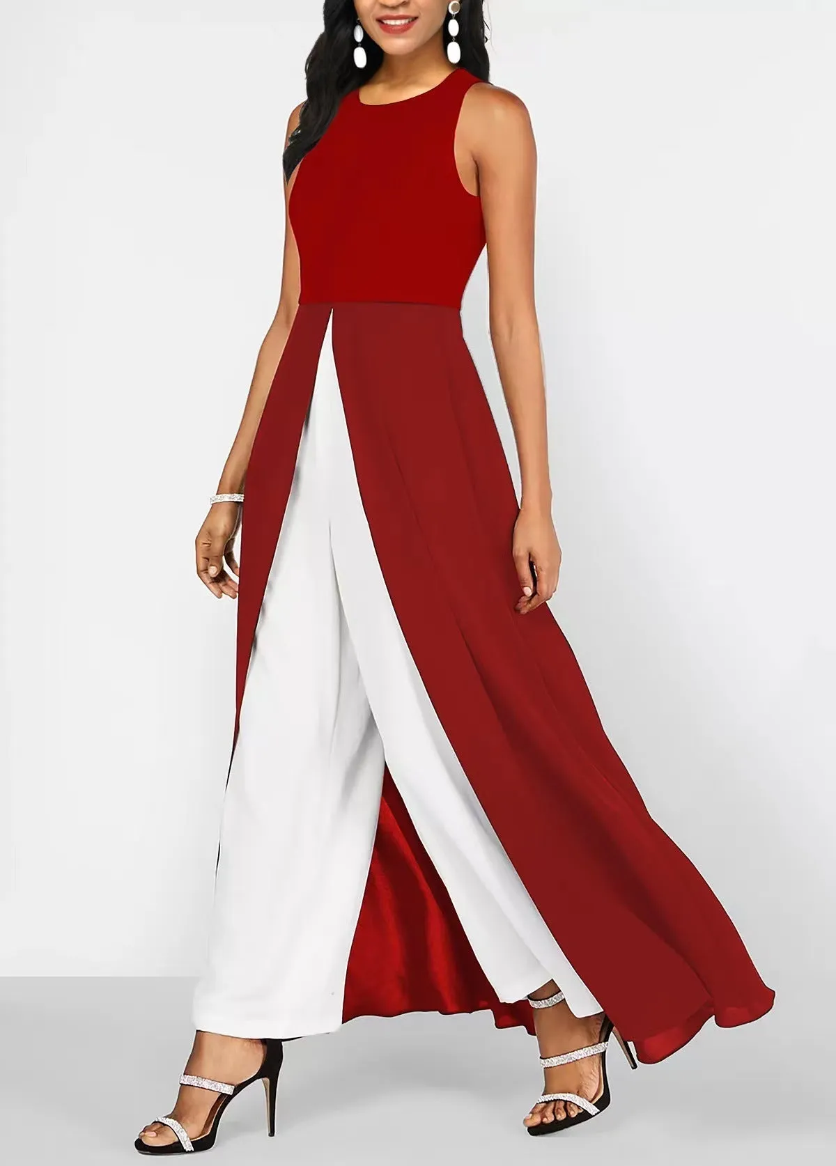 FLYTONN Casual Floral Crew Neck Jumpsuit