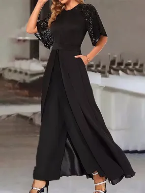 FLYTONN-Elegant Crew Neck Lace Loose Jumpsuit(Customized version)