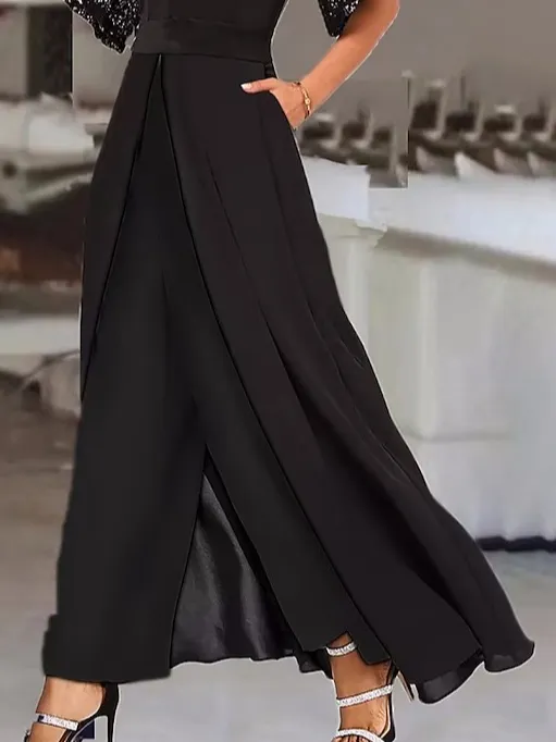 FLYTONN-Elegant Crew Neck Lace Loose Jumpsuit(Customized version)