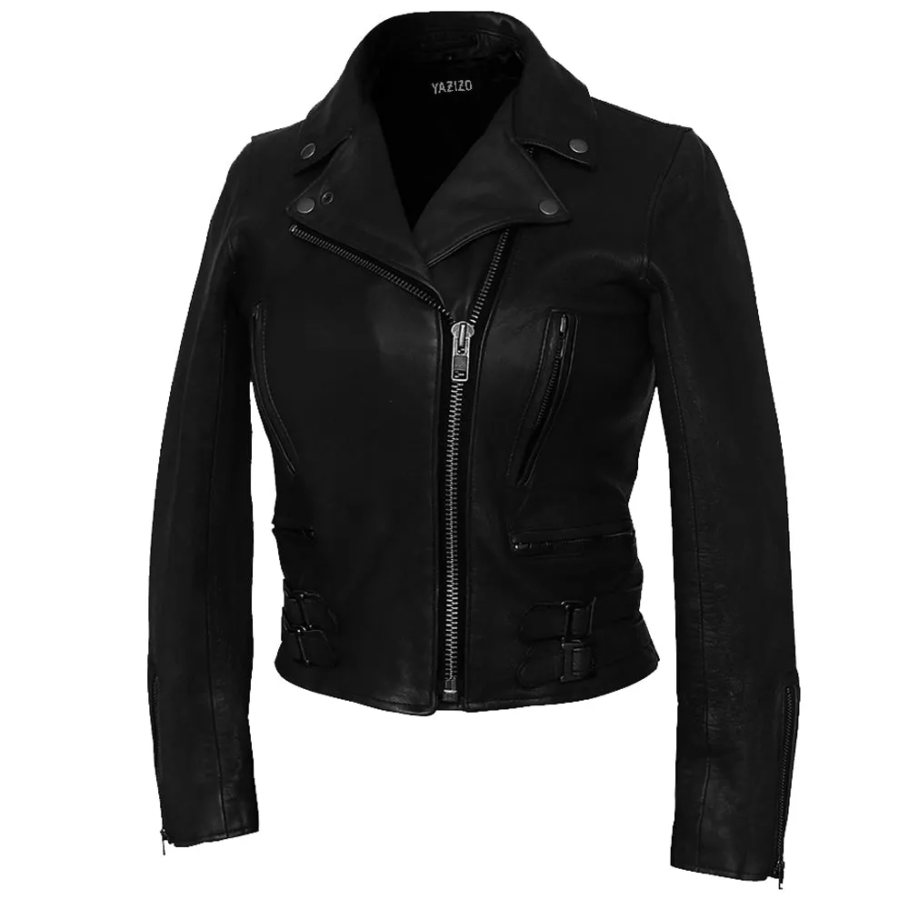 Frisco Motorcycle Easy Rider Womens Black Leather Jacket