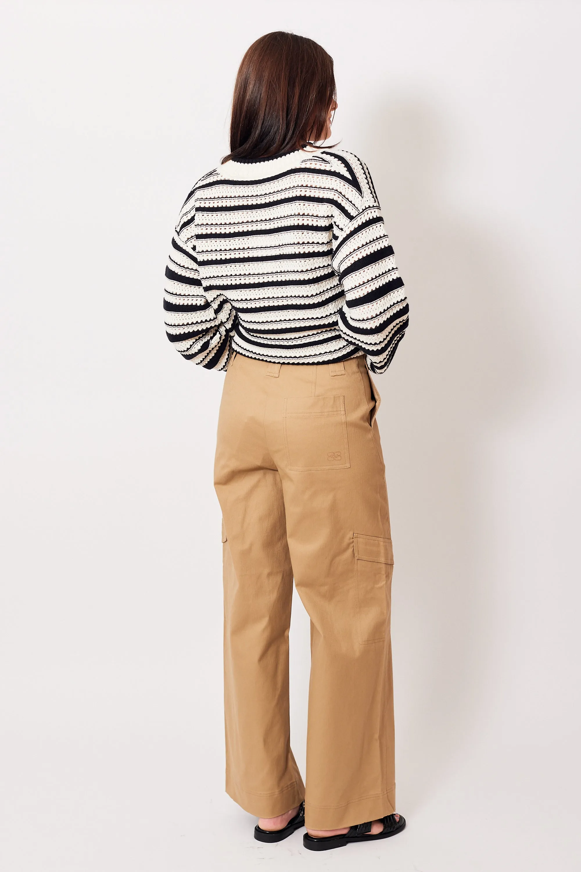 Ganni Herringbone Canvas Mid Waist Cargo Pants