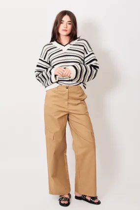 Ganni Herringbone Canvas Mid Waist Cargo Pants