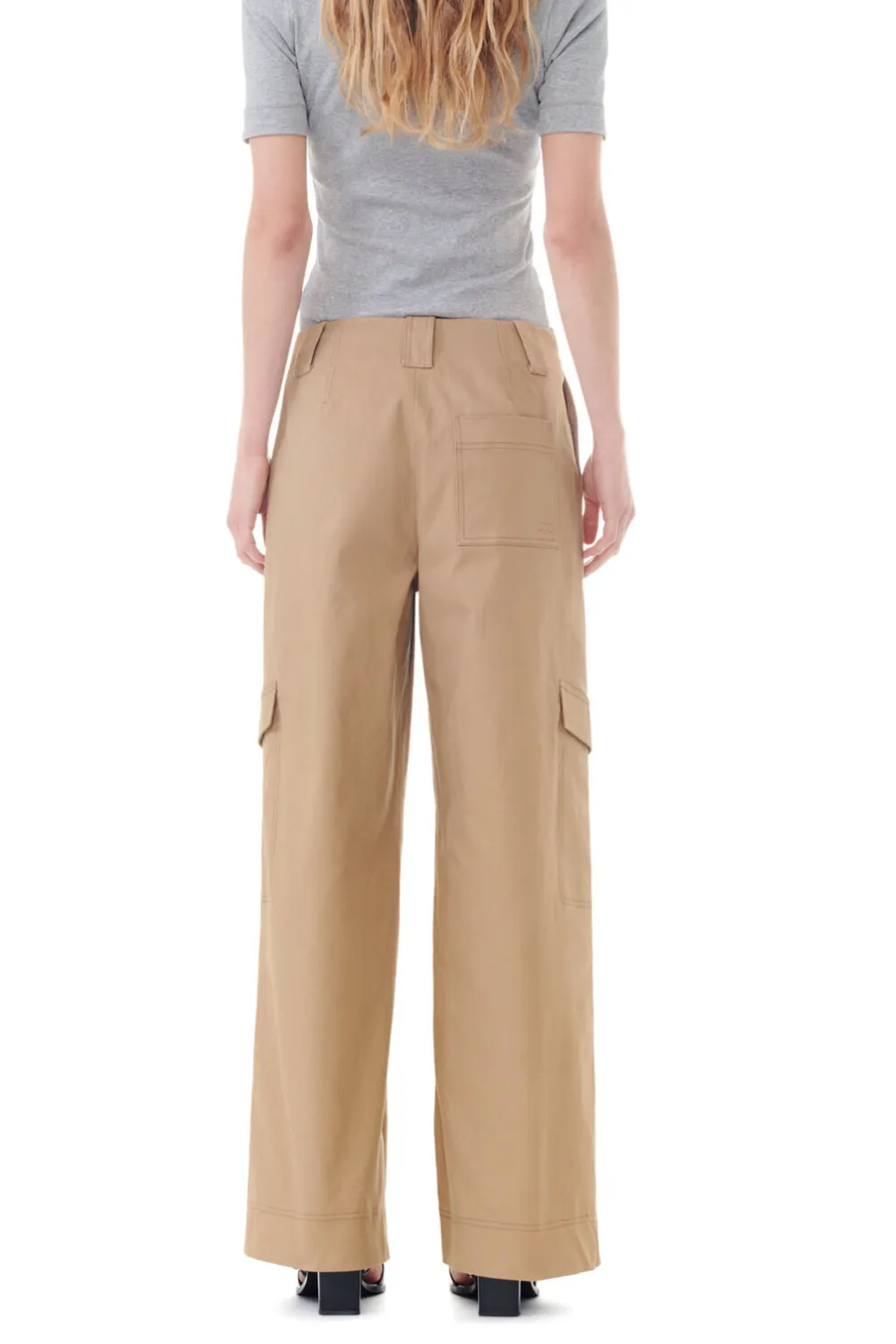 Ganni Herringbone Canvas Mid Waist Cargo Pants