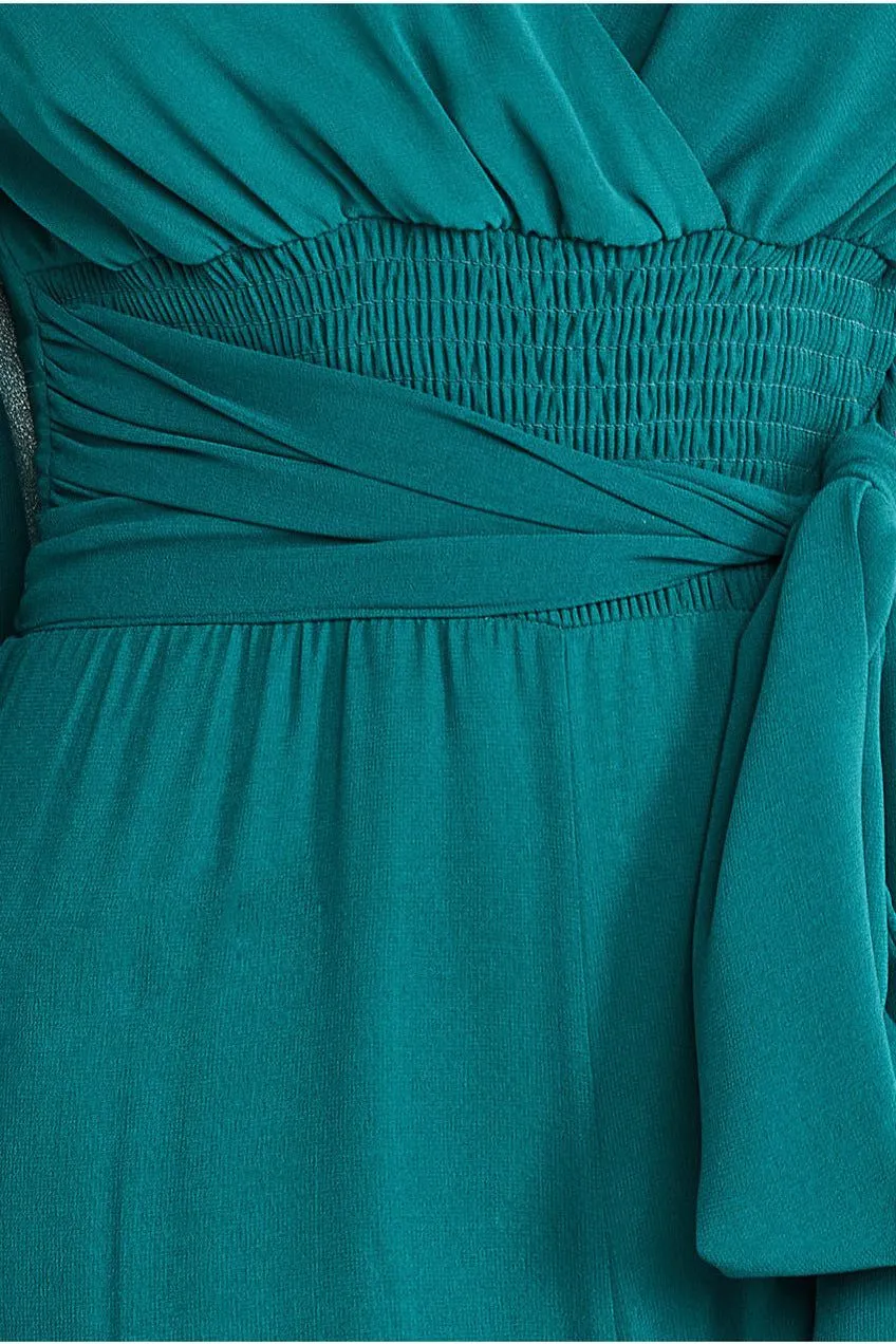 Goddiva Chiffon Puffy Sleeve Jumpsuit -  Emerald Green