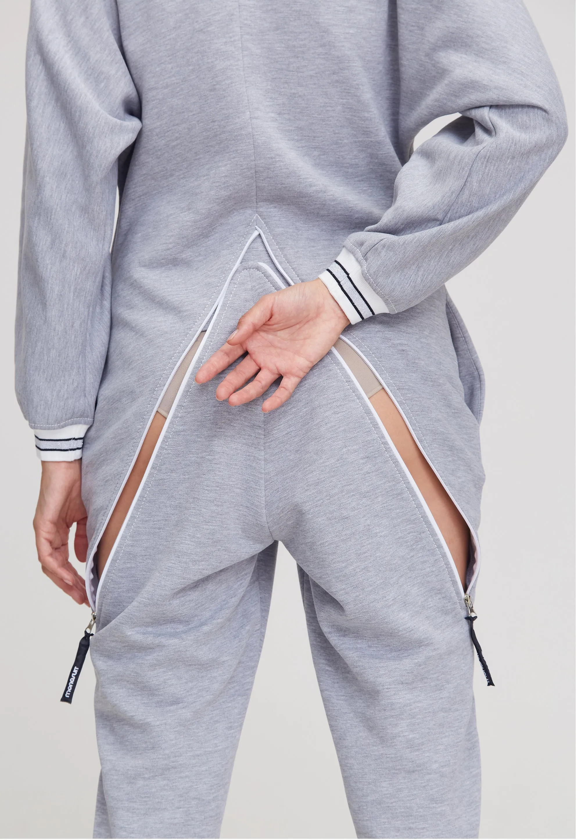 Gray Long Sleeve Casual Zip-Up Bomber Jumpsuit