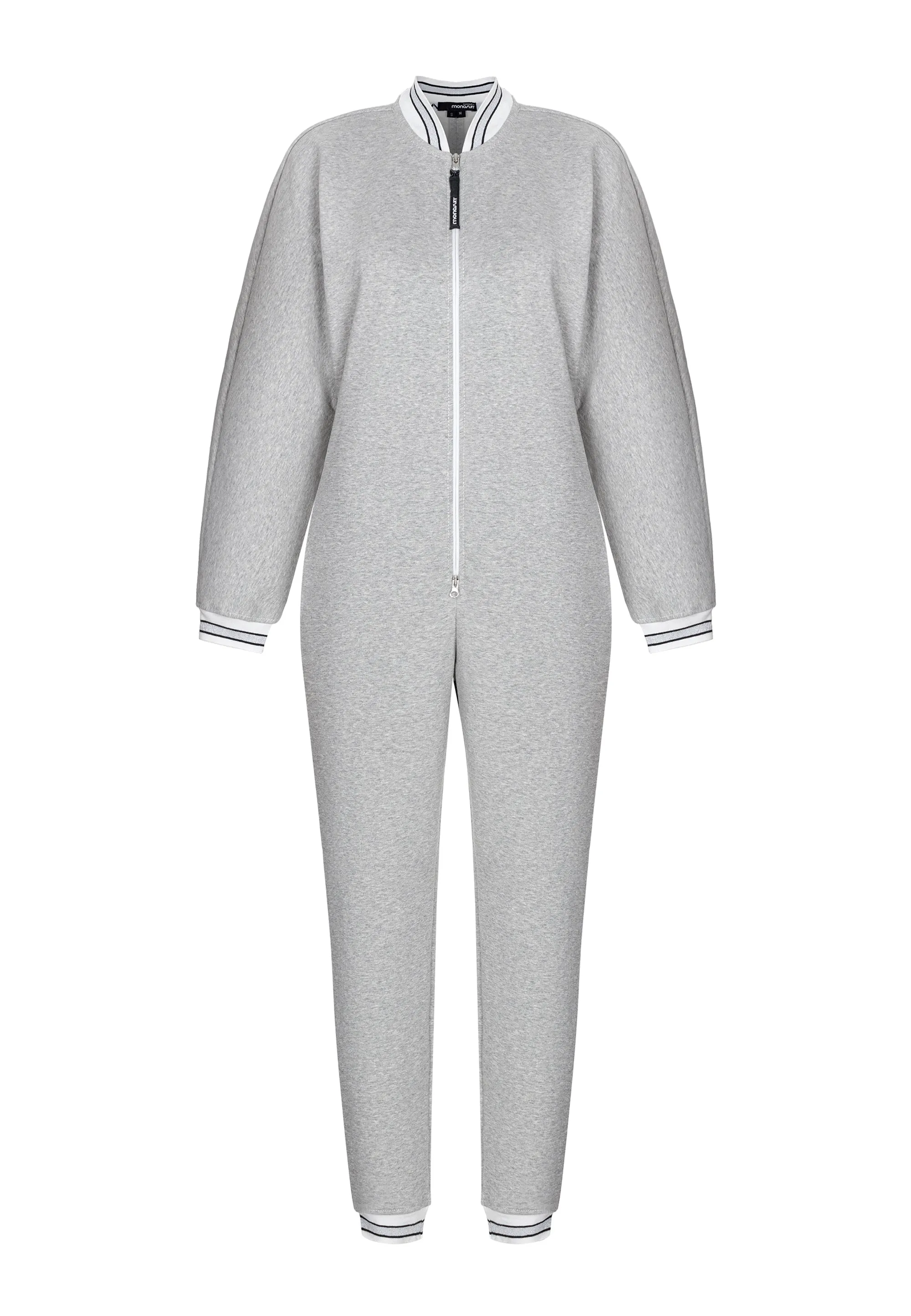 Gray Long Sleeve Casual Zip-Up Bomber Jumpsuit