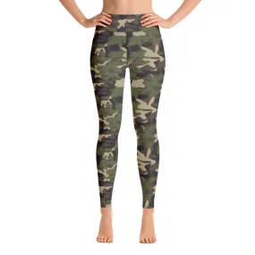 Green Camo Yoga Leggings Women, Army Camouflage High Waisted Pants Cute Printed Workout Running Gym Designer Tights