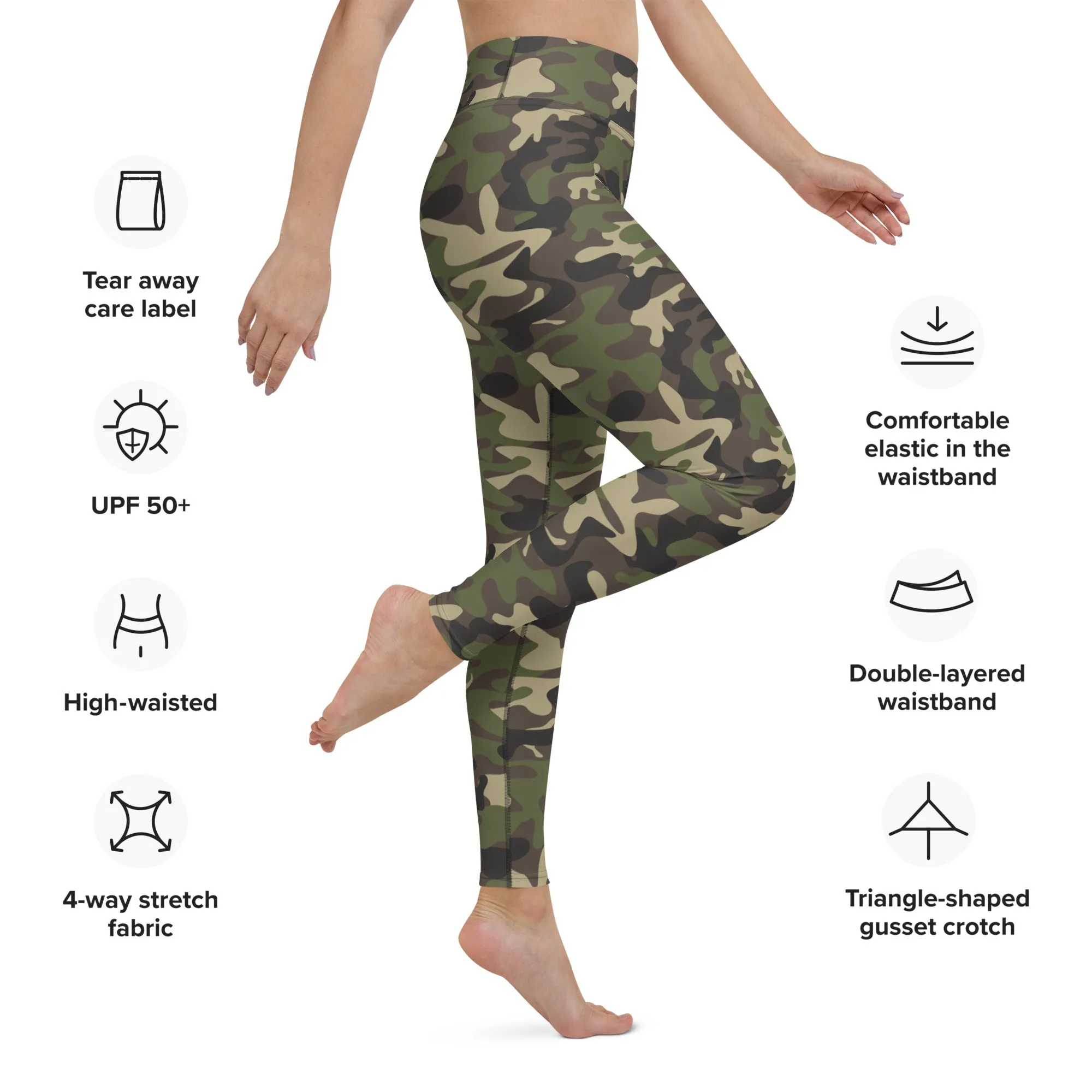 Green Camo Yoga Leggings Women, Army Camouflage High Waisted Pants Cute Printed Workout Running Gym Designer Tights