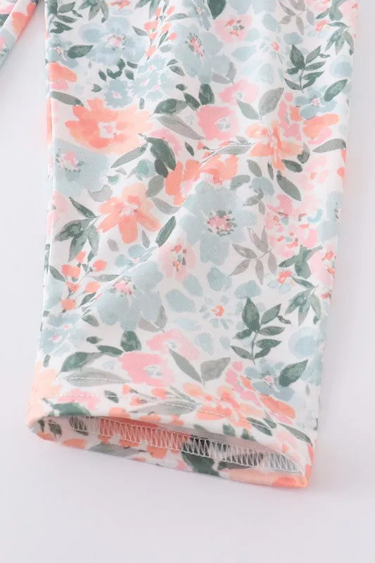 Green Floral Print Ruffle Girl Jumpsuit