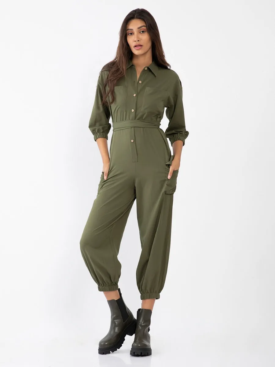 Green Solid Jumpsuit