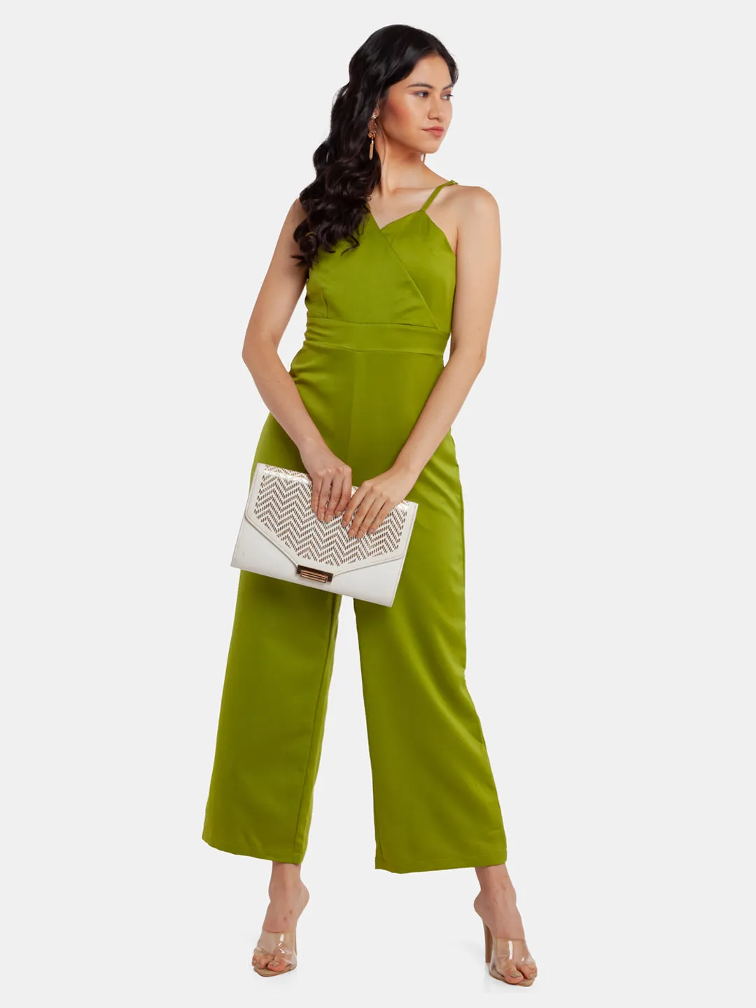 Green Solid Strappy Jumpsuit