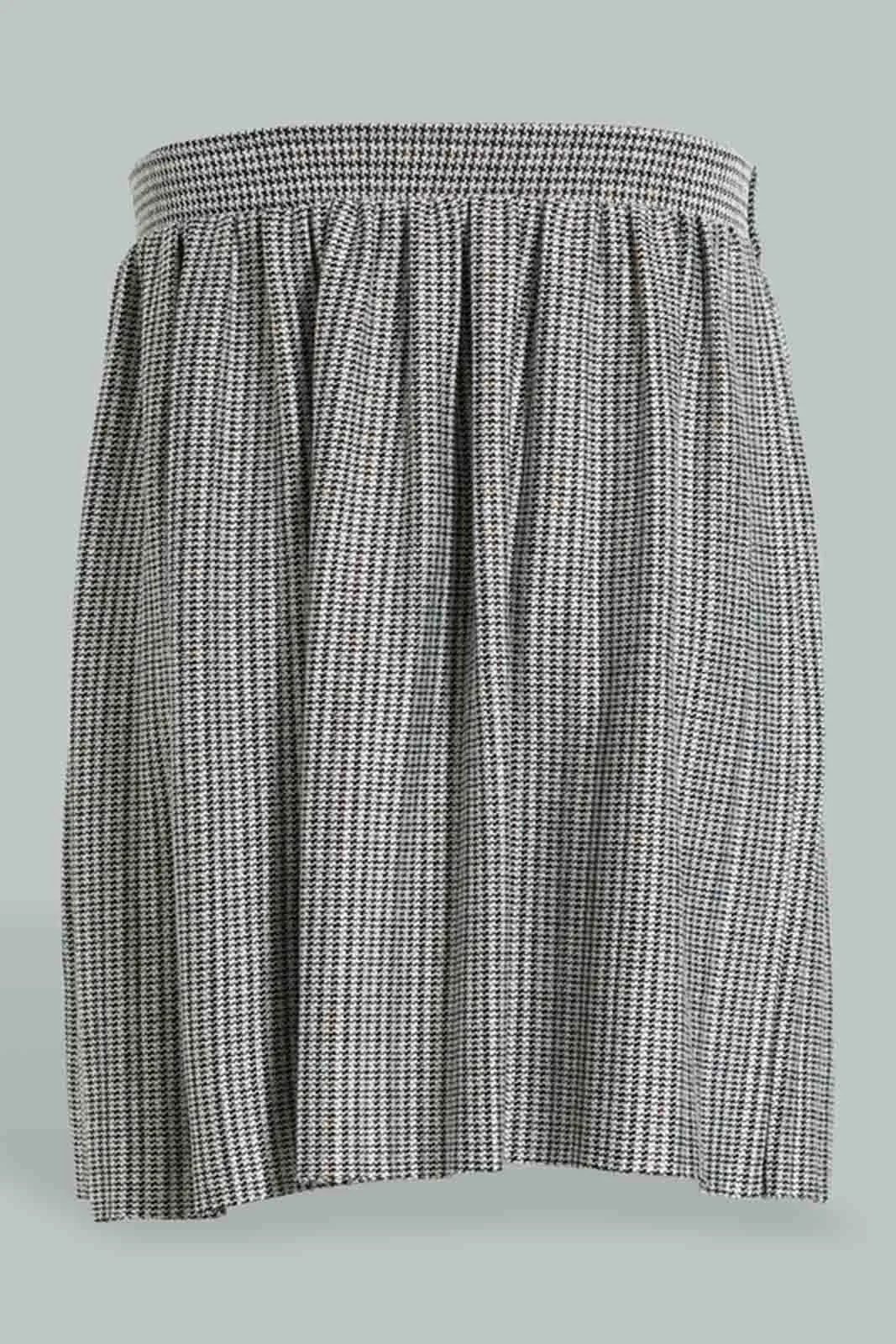 Grey And Black Tweed Pleated Skirt