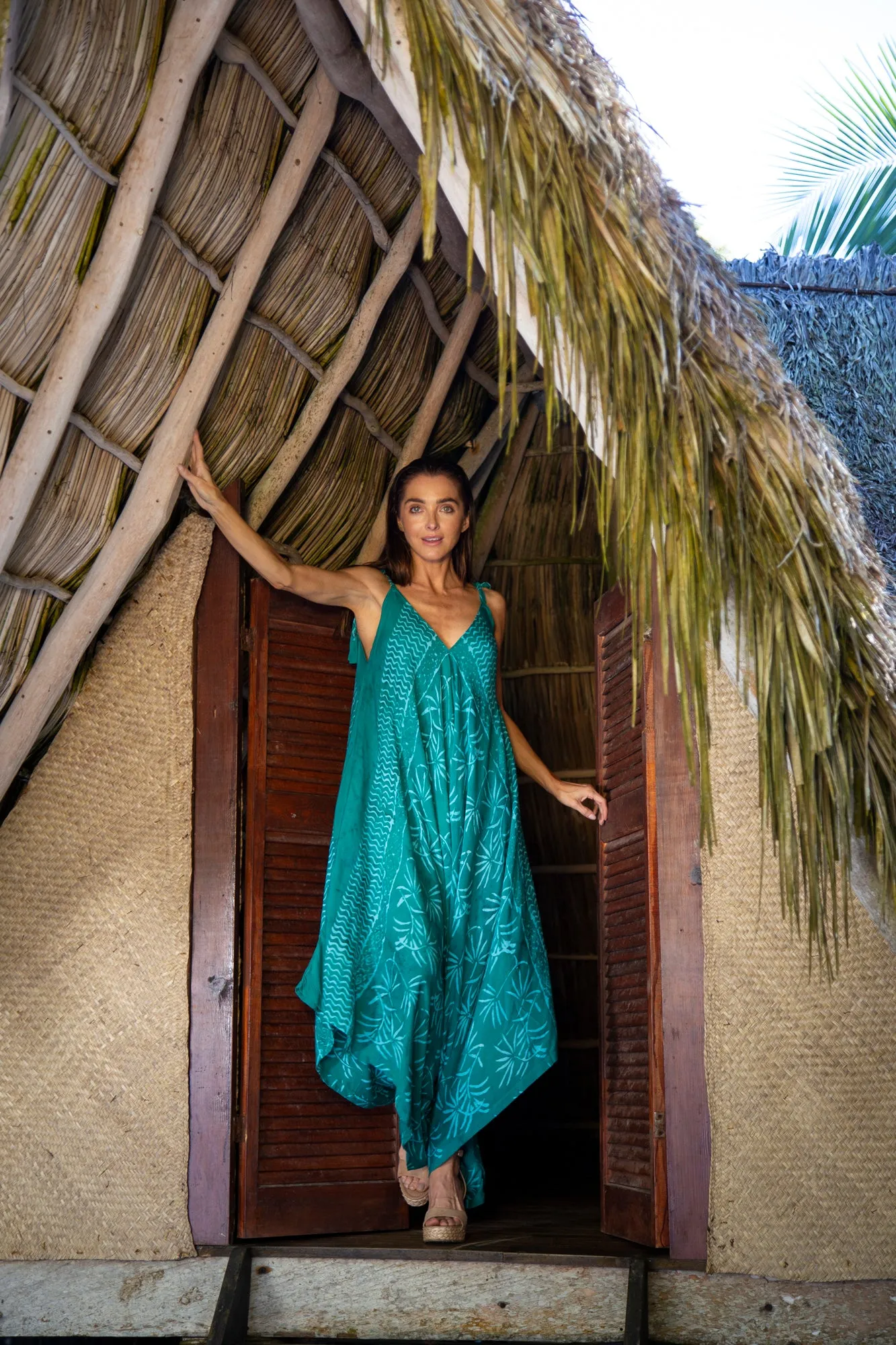 Gypsy Jumpsuit in Batik Bora Bora Teal Mint Palm